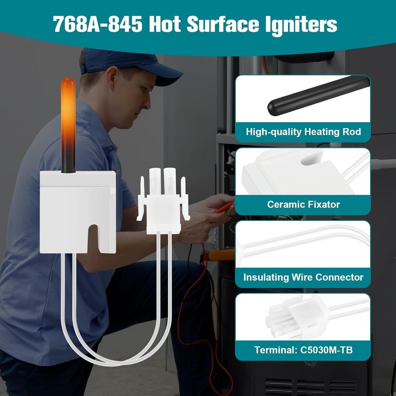 MOHTOL Upgraded 768A-845 Furnace Hot Surface Ignitor Replacement Compatible with Emerson White-Rodgers Trane Silicon Nitride Ignitor, 768A-845 Replace 768A-5 IGN00104 X13130524010 B340970P01 - Image 4